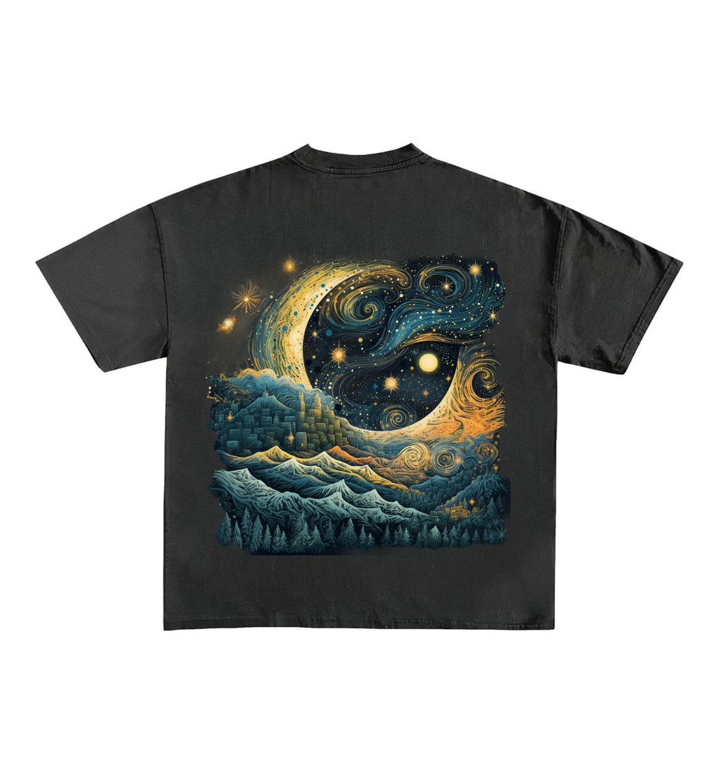 Night's Printed Black Oversized Tee