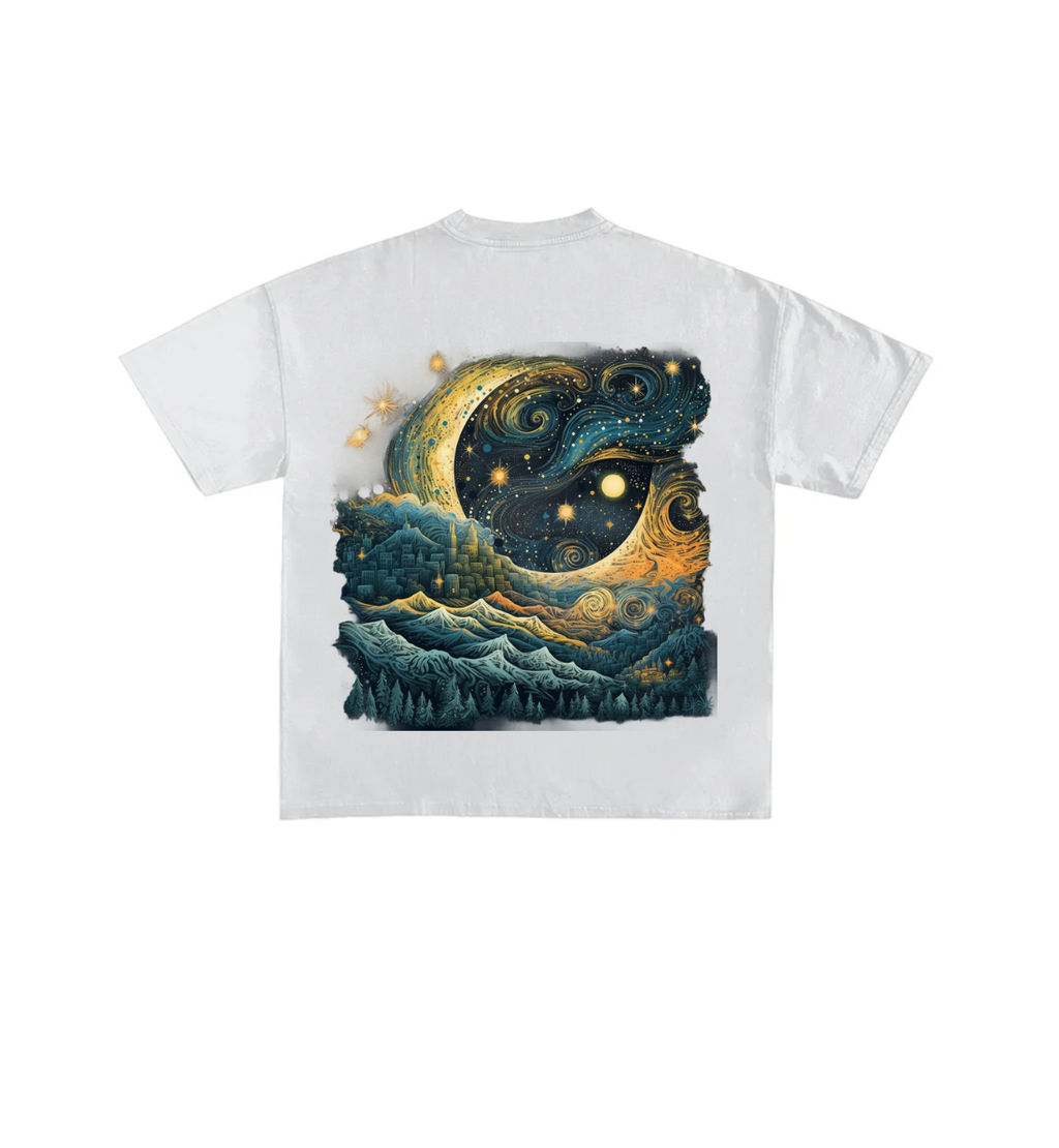 Night's Printed Black Oversized Tee